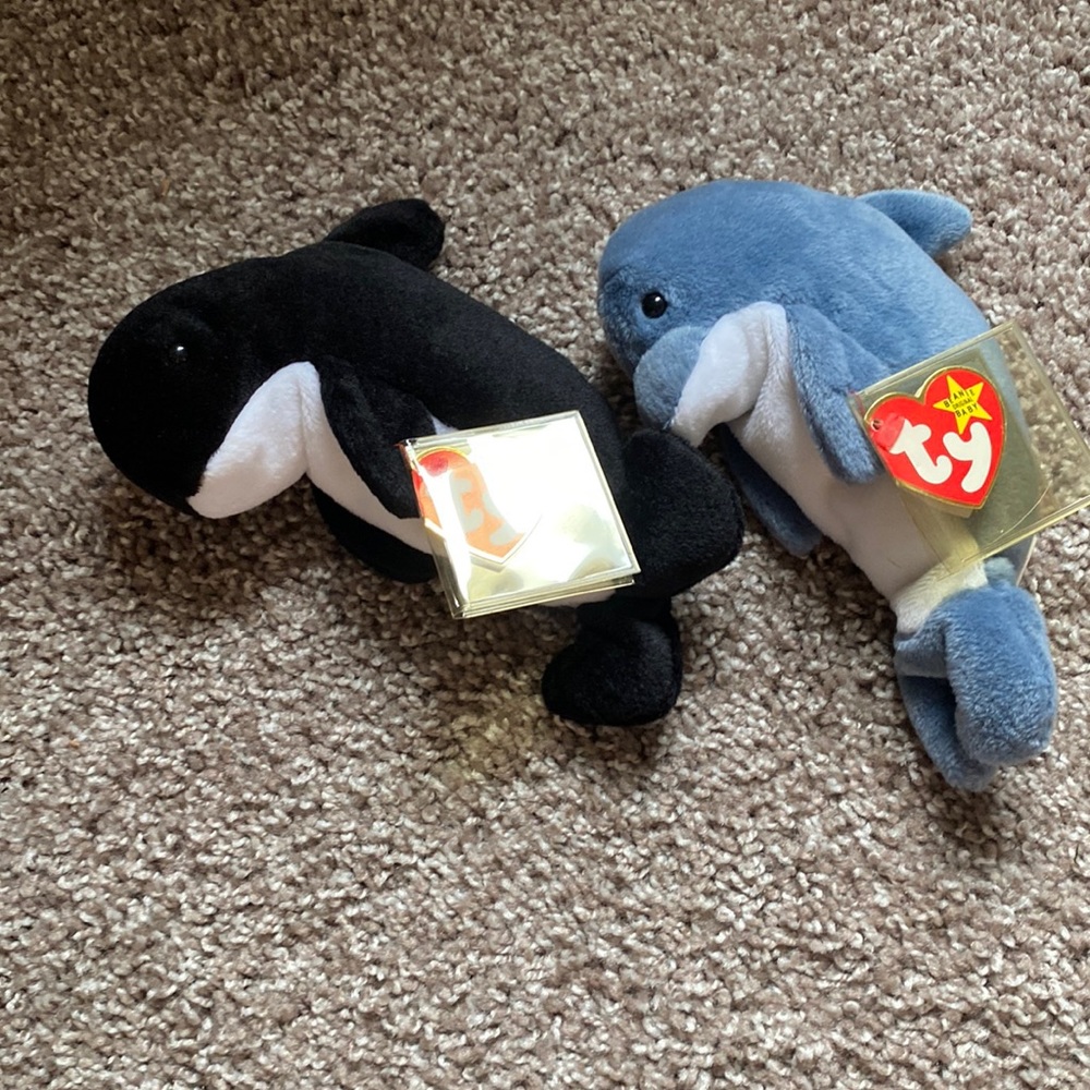 Beanie babies original waves and echo dolphins 1996 - Picture 1 of 5